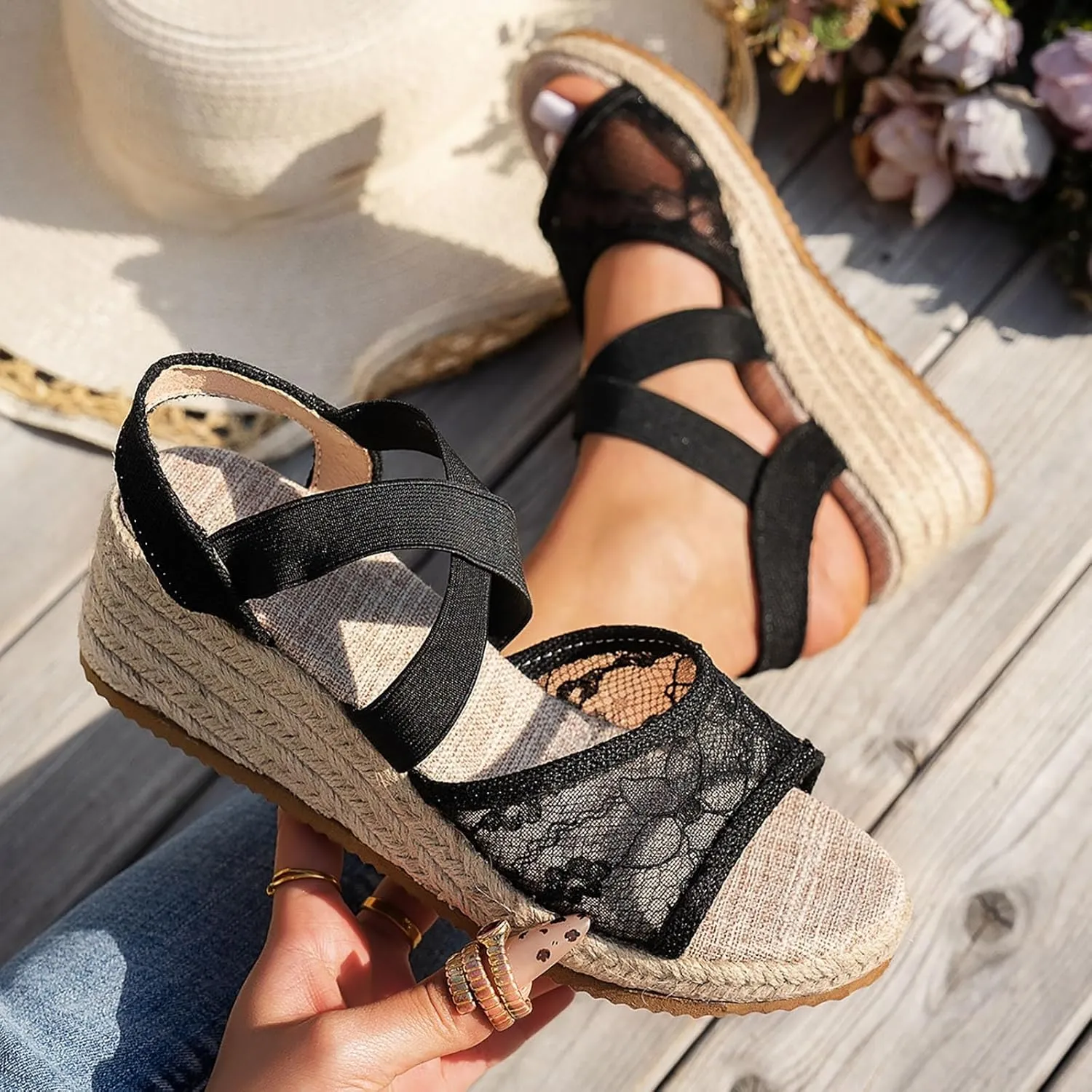Espadrille Sandals for Women Flat Open Toe Ankle Strap Platform Sandals Comfortable Summer Shoes Women Trendy 2025