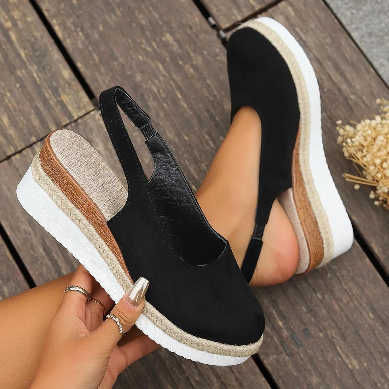 Espadrilles Wedges Heels for Women Closed Toe Sandals Women Comfortable Ankle Strap Platform Sandals Cute Slingback Wedge Sandals Summer Dressy Wide Width Low Heel Sandals Casual ﻿