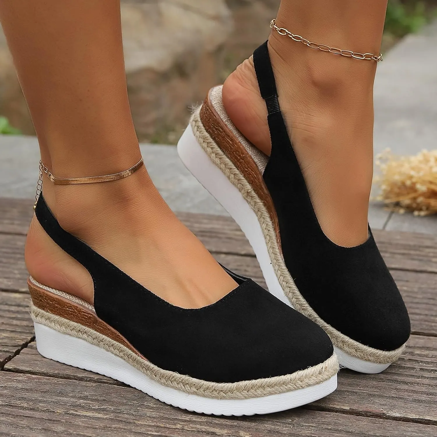 Espadrilles Wedges Heels for Women Closed Toe Sandals Women Comfortable Ankle Strap Platform Sandals Cute Slingback Wedge Sandals Summer Dressy Wide Width Low Heel Sandals Casual ﻿