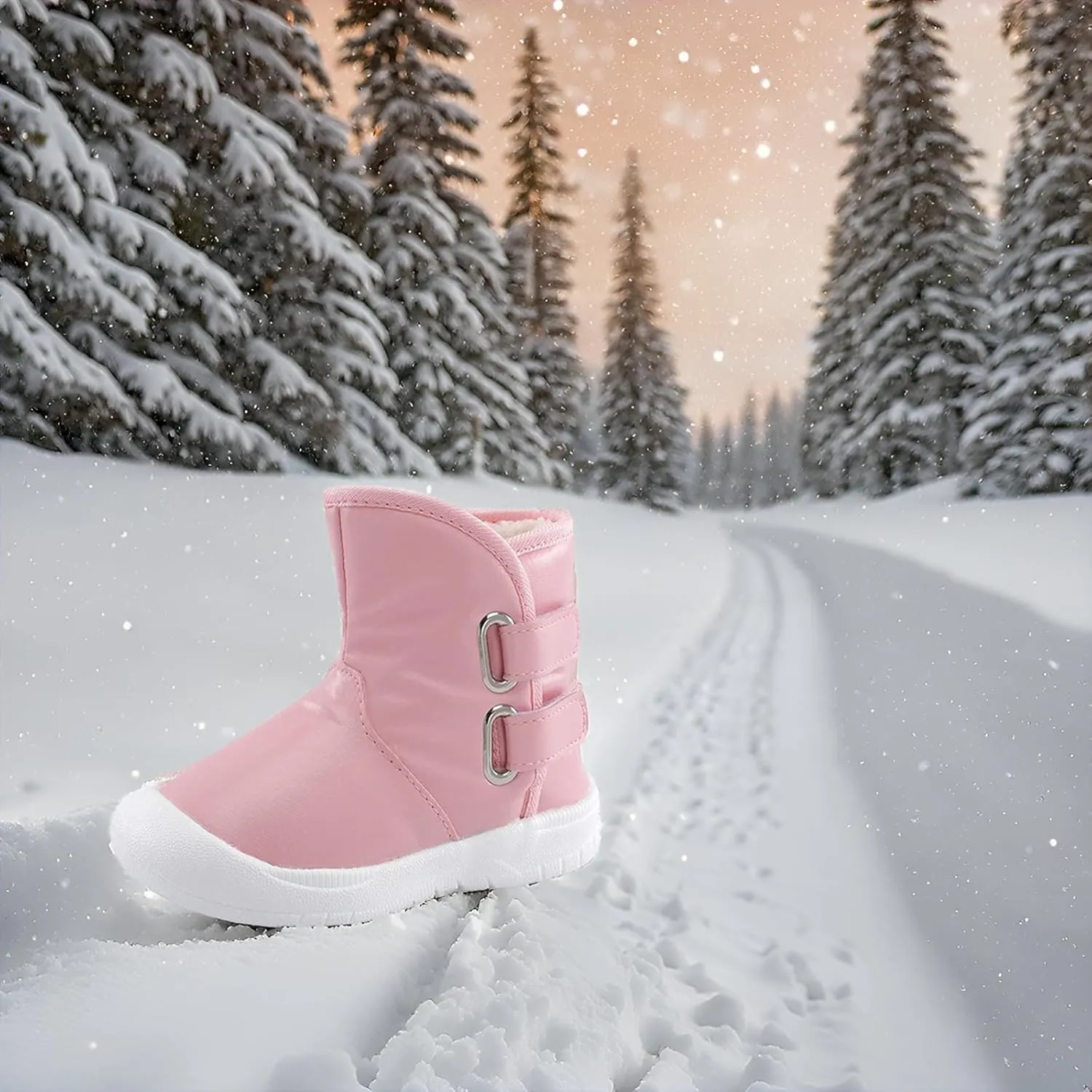 ESTAMICO Toddler Boys Gilrs Rubber Sole Warm Winter Snow Boots