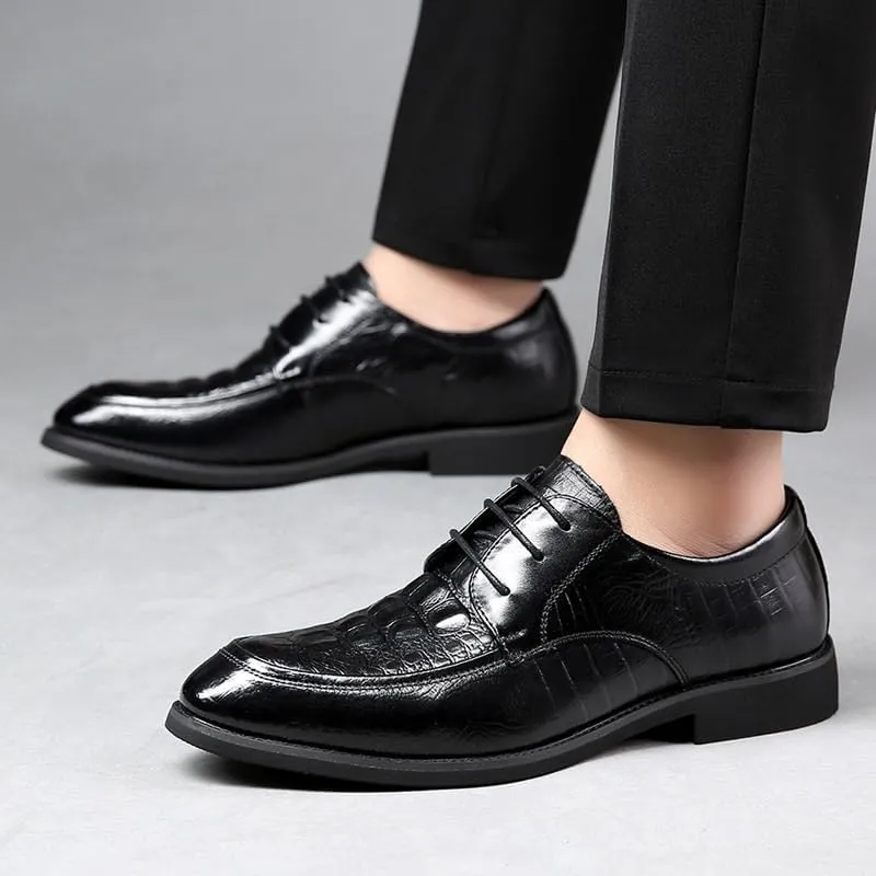 Fashion Male Comfortable Autumn Leather Shoes Men Lace-up Dress Shoes Classic Crocodile Pattern Black Men's Casual Loafers Driving Moccasin