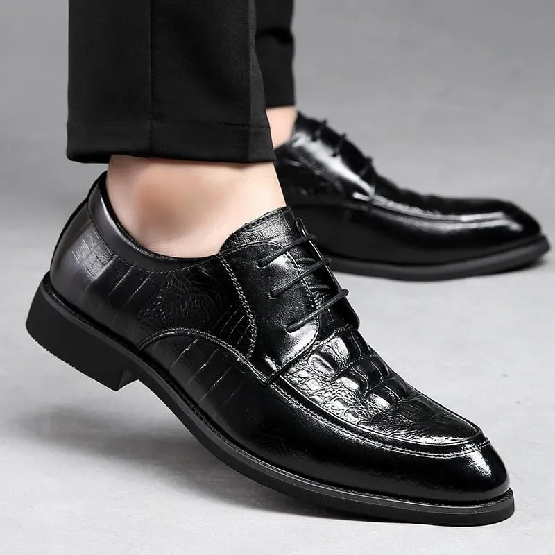 Fashion Male Comfortable Autumn Leather Shoes Men Lace-up Dress Shoes Classic Crocodile Pattern Black Men's Casual Loafers Driving Moccasin