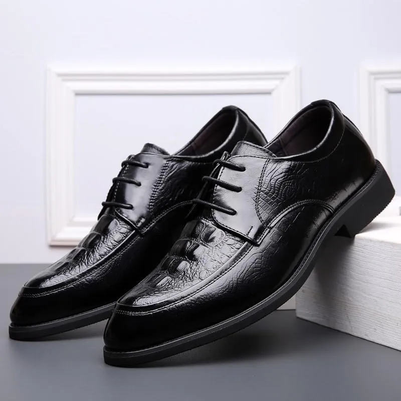 Fashion Male Comfortable Autumn Leather Shoes Men Lace-up Dress Shoes Classic Crocodile Pattern Black Men's Casual Loafers Driving Moccasin