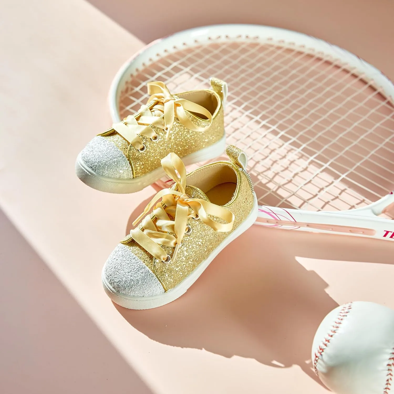 Felix & Flora Toddler/Little Kid Girls Running Shoes Sports Sneakers Princess Casual Glitter Shoes.