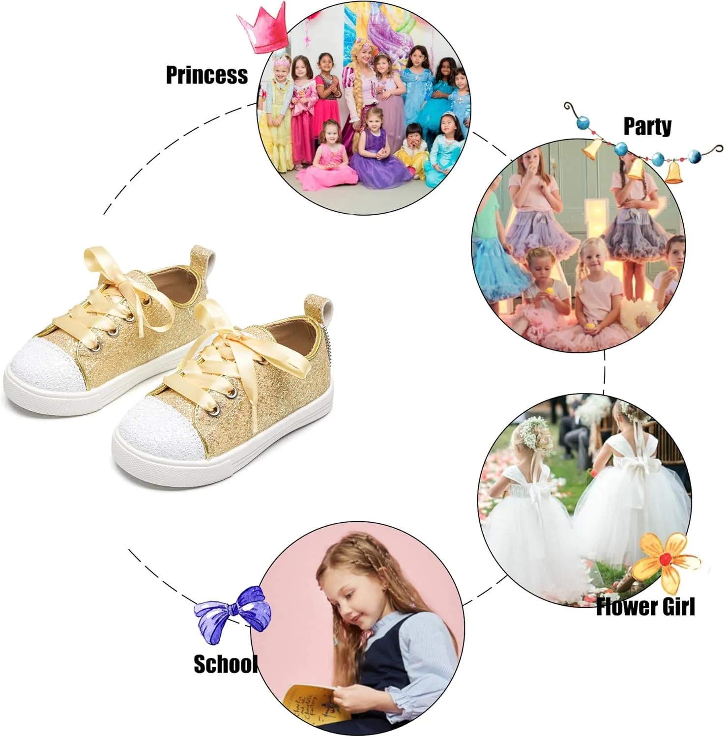 Felix & Flora Toddler/Little Kid Girls Running Shoes Sports Sneakers Princess Casual Glitter Shoes.