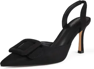 Fericzot Slingback Kitten Heels for Women,Sling Back Buckle Pumps Pointed Toe Kitten Heels Suede Wedding Party Shoes
