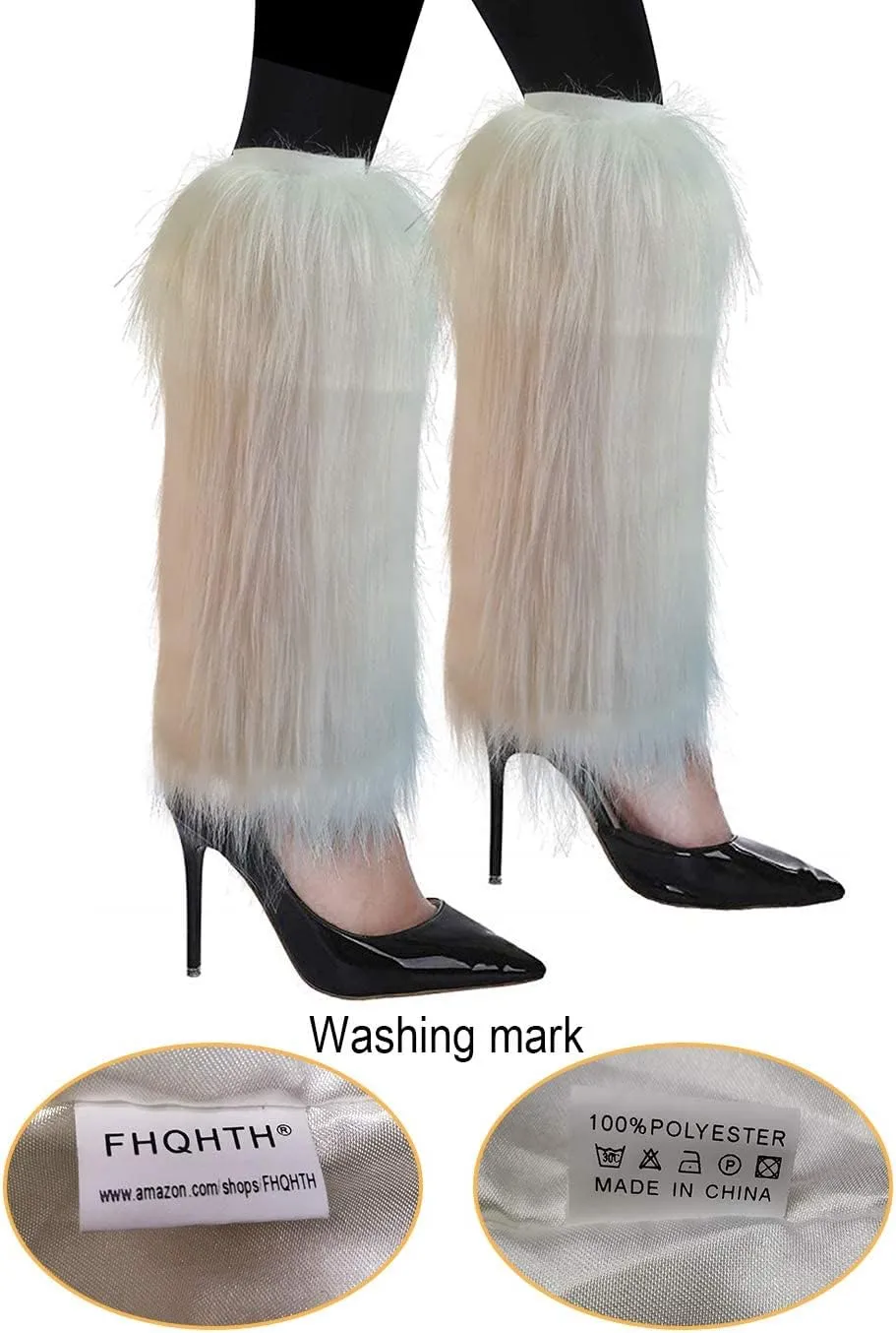 FHQHTH Fuzzy Faux Fur Leg Warmers Fur Heels Long Boots Cuff Cover has Elasticity One Pair Dionysia Boot cover Carnival 18"