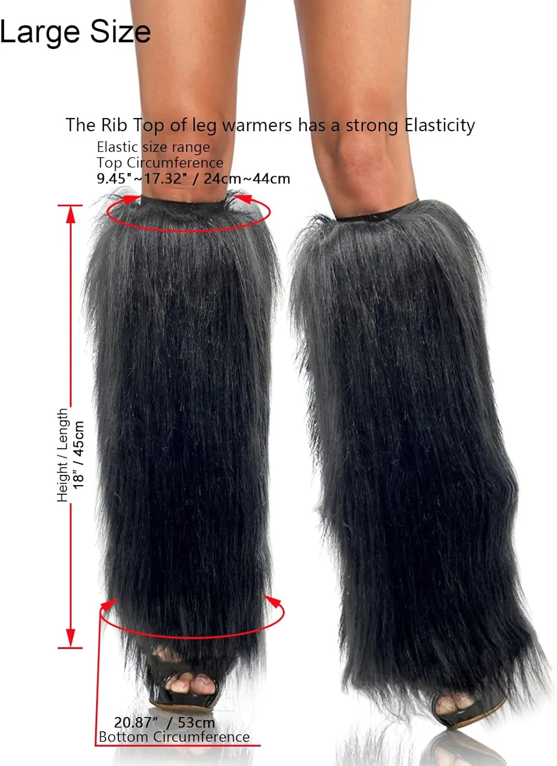 FHQHTH Fuzzy Faux Fur Leg Warmers Fur Heels Long Boots Cuff Cover has Elasticity One Pair Dionysia Boot cover Carnival 18"