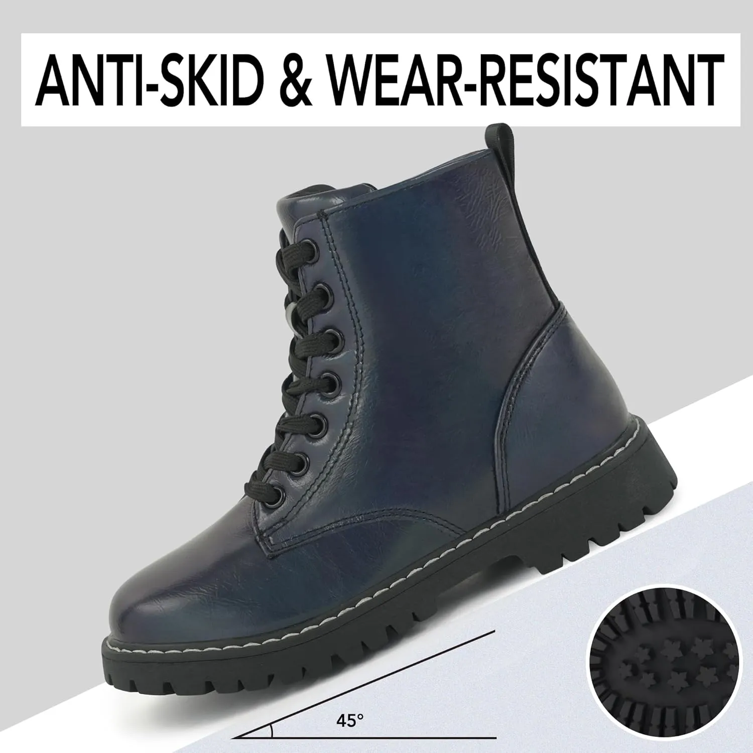 firelli Kids Ankle Boots Boys Girls Side Zipper Lace Up Work Boots Combat Boots