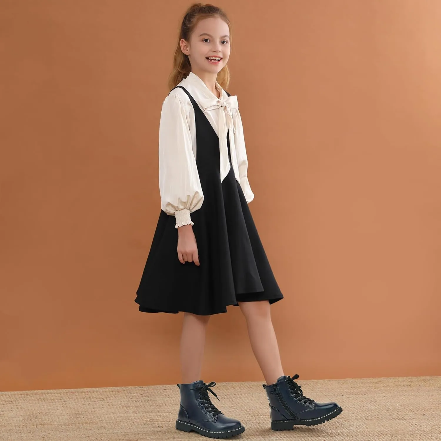 firelli Kids Ankle Boots Boys Girls Side Zipper Lace Up Work Boots Combat Boots