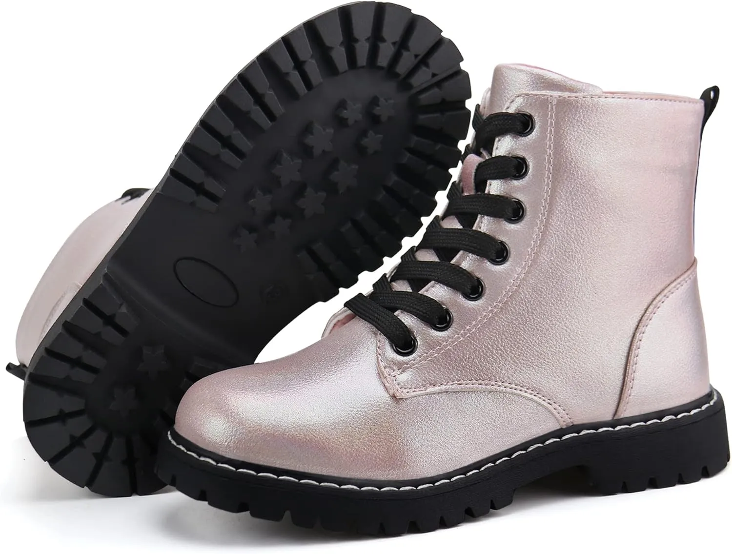 firelli Kids Ankle Boots Boys Girls Side Zipper Lace Up Work Boots Combat Boots
