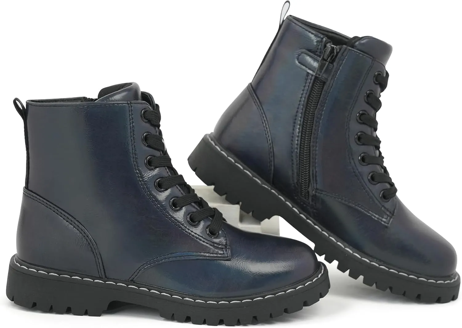 firelli Kids Ankle Boots Boys Girls Side Zipper Lace Up Work Boots Combat Boots