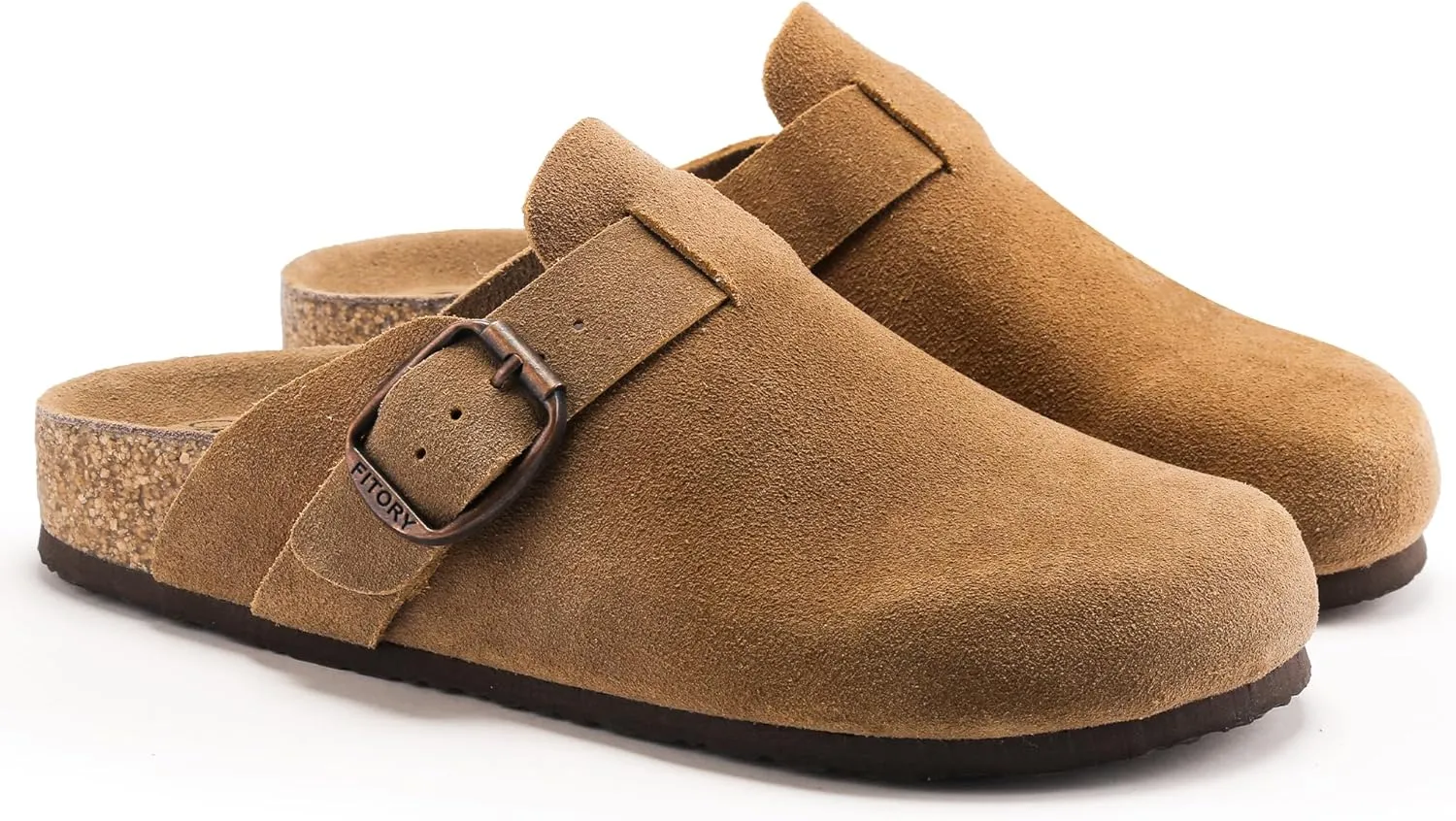 FITORY Womens Clogs Slip-on Potato Shoes Leather Mules with Suede Cork Footbed Size 6-11