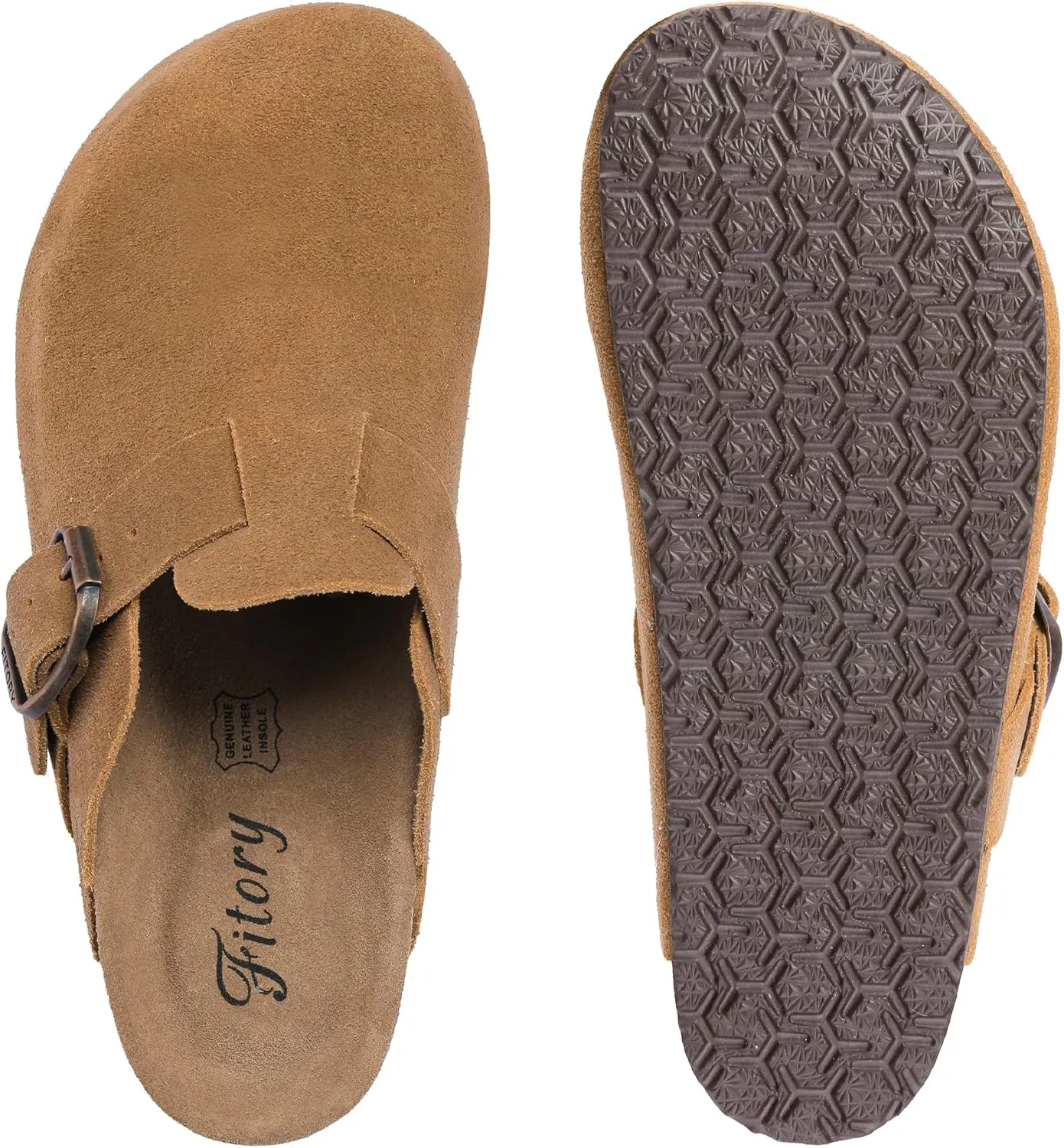 FITORY Womens Clogs Slip-on Potato Shoes Leather Mules with Suede Cork Footbed Size 6-11