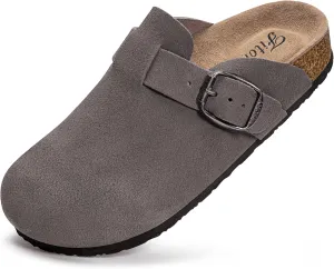 FITORY Womens Clogs Slip-on Potato Shoes Leather Mules with Suede Cork Footbed Size 6-11