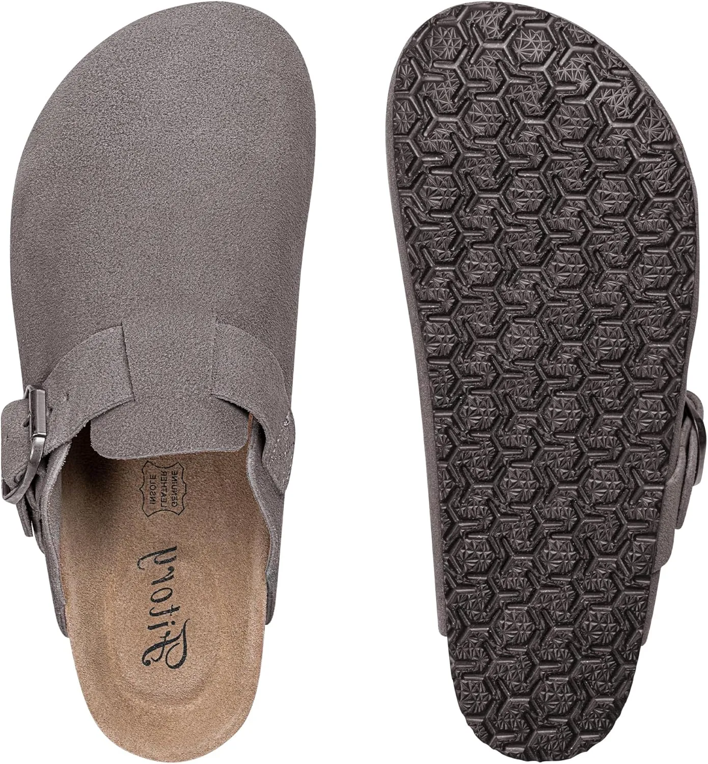 FITORY Womens Clogs Slip-on Potato Shoes Leather Mules with Suede Cork Footbed Size 6-11