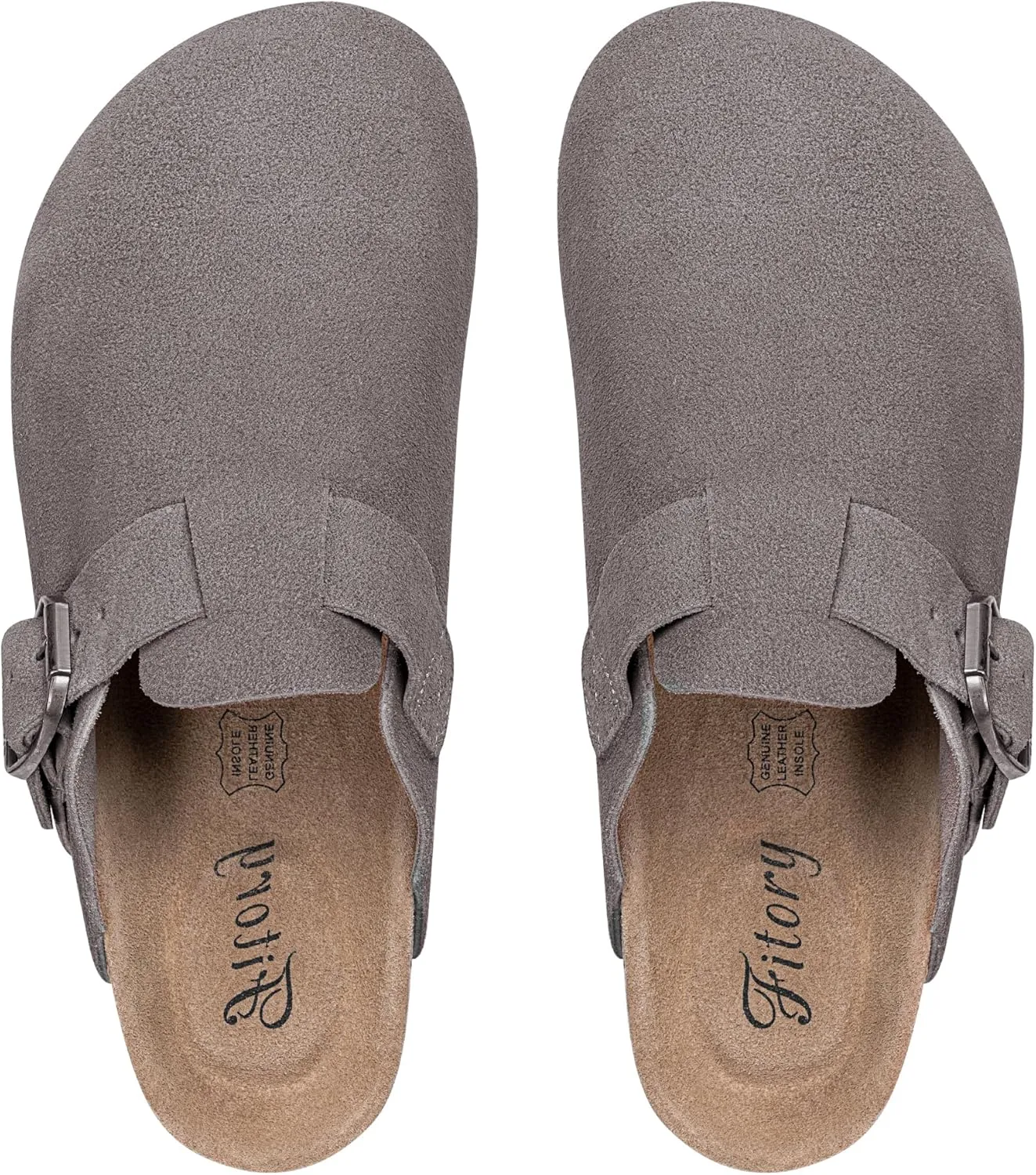 FITORY Womens Clogs Slip-on Potato Shoes Leather Mules with Suede Cork Footbed Size 6-11