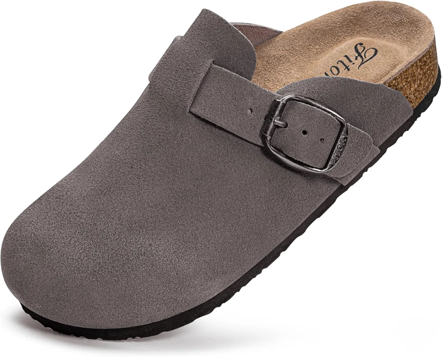 FITORY Womens Clogs Slip-on Potato Shoes Leather Mules with Suede Cork Footbed Size 6-11
