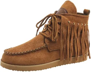 Flat Heel Round Toe Ankle Boots for Women Suede Leather Lace Up Tassel Short Boot Comfy Soft Casual Trendy Booties