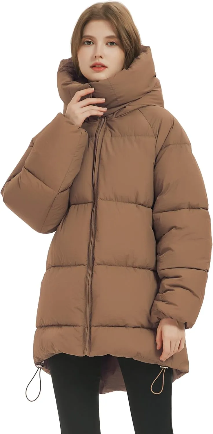 Flygo Womens Hooded Quilted Puffer Jacket Mid-Length Padded Warm Winter Heavyweight Coat Outerwear