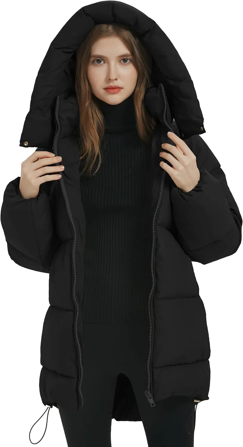 Flygo Womens Hooded Quilted Puffer Jacket Mid-Length Padded Warm Winter Heavyweight Coat Outerwear