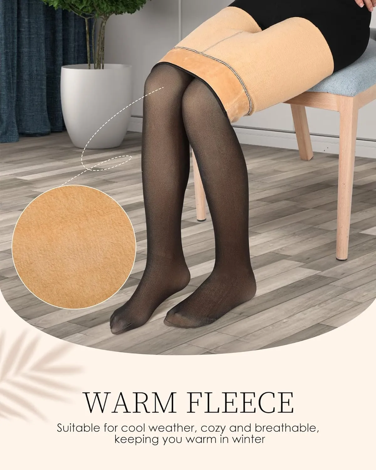 Foaincore 4 Pairs Fleece Lined Tights Women Fleece Lined Leggings Translucent Winter Sheer Tights Warm Pantyhose for Women