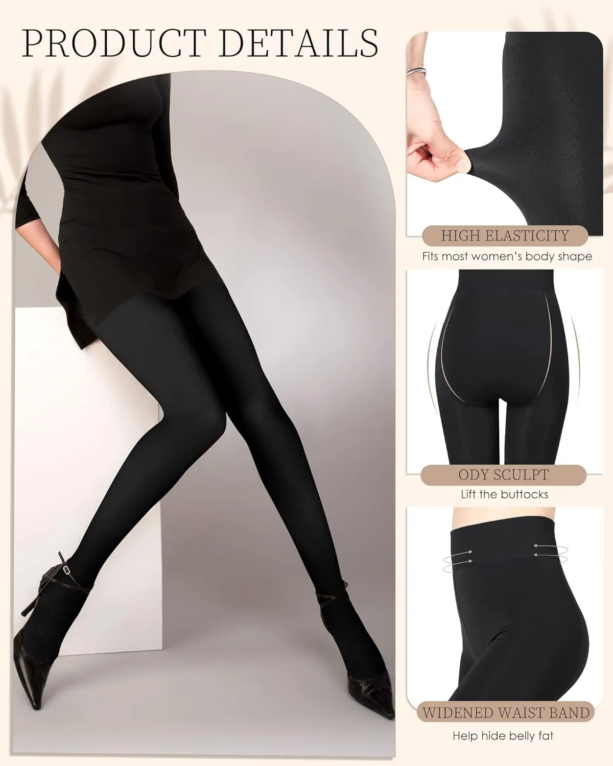 Foaincore 4 Pairs Fleece Lined Tights Women Fleece Lined Leggings Translucent Winter Sheer Tights Warm Pantyhose for Women
