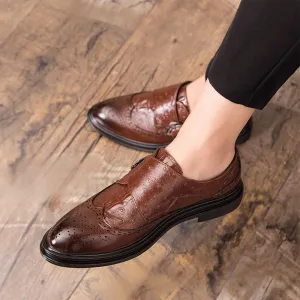 Formal Shoes for Men Monk Strap Slip On Genuine Leather Business Men's Shoes Handmade Dress Loafers Men Casual Shoes for Men with Buckle
