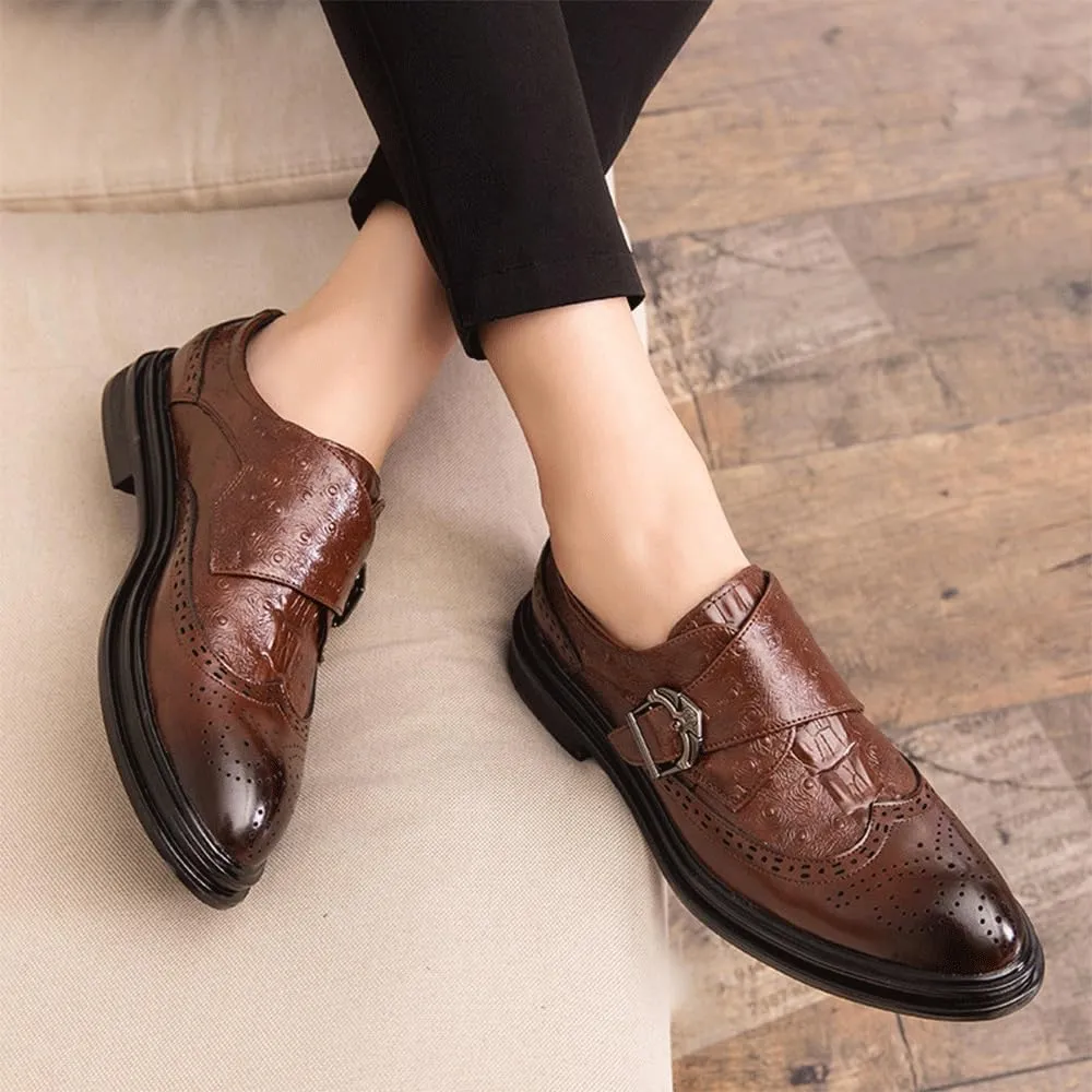 Formal Shoes for Men Monk Strap Slip On Genuine Leather Business Men's Shoes Handmade Dress Loafers Men Casual Shoes for Men with Buckle