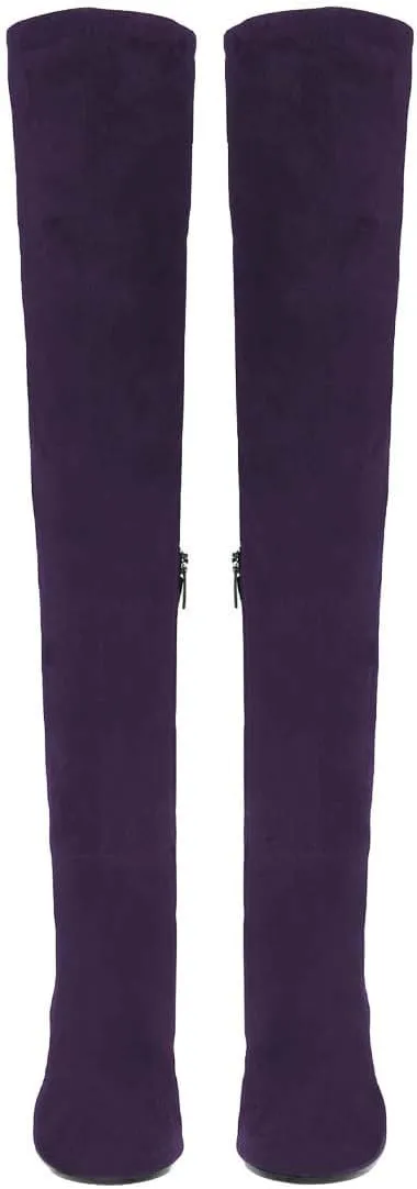 FOWT Women Round Toe Stretchy Over The Knee Boots Block Low Heel Thigh High Boot Side Zipper Comfy Winter Outdoor Warm Dress Shoes Size 4-16 US