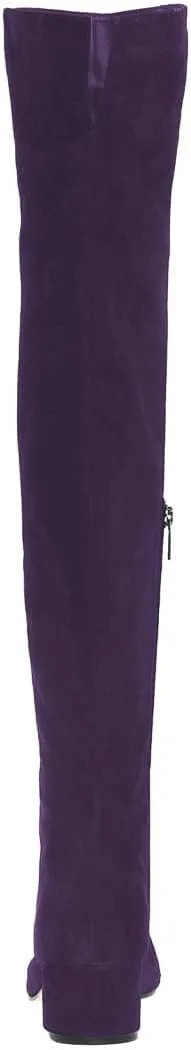 FOWT Women Round Toe Stretchy Over The Knee Boots Block Low Heel Thigh High Boot Side Zipper Comfy Winter Outdoor Warm Dress Shoes Size 4-16 US