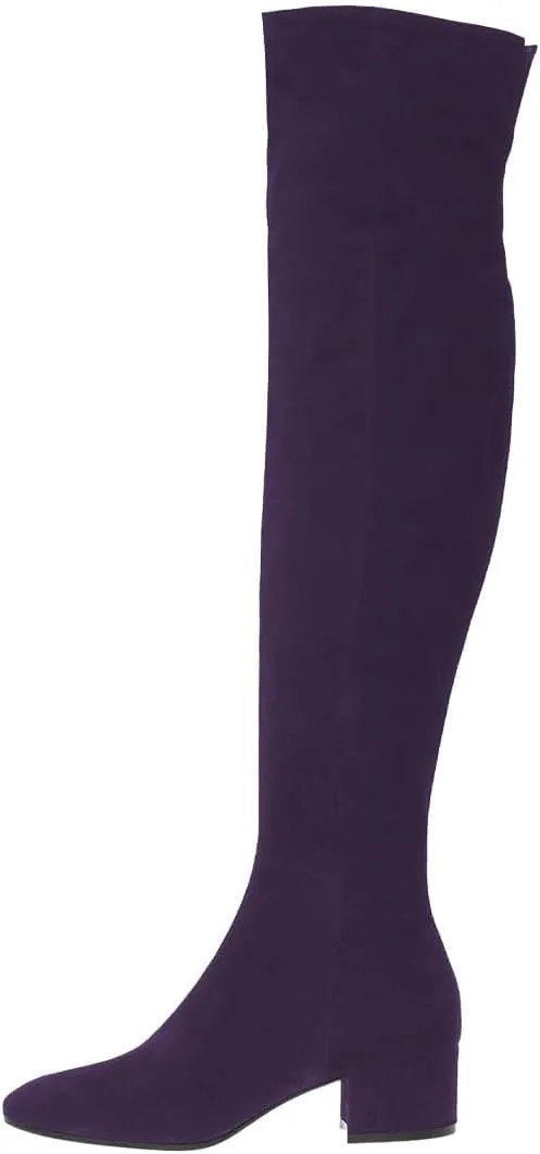 FOWT Women Round Toe Stretchy Over The Knee Boots Block Low Heel Thigh High Boot Side Zipper Comfy Winter Outdoor Warm Dress Shoes Size 4-16 US