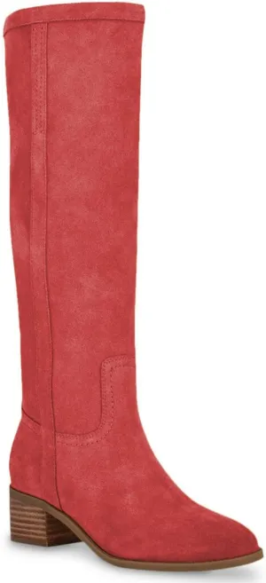 FOWT Women’s Low Stack Heels Knee High Boots Retro Cowgirl Riding Booties Pointed Toe Long Bootie Side Zippers Faux Suede Upper Winter Fall Warm Work Daily Shoes Size 4-16 US