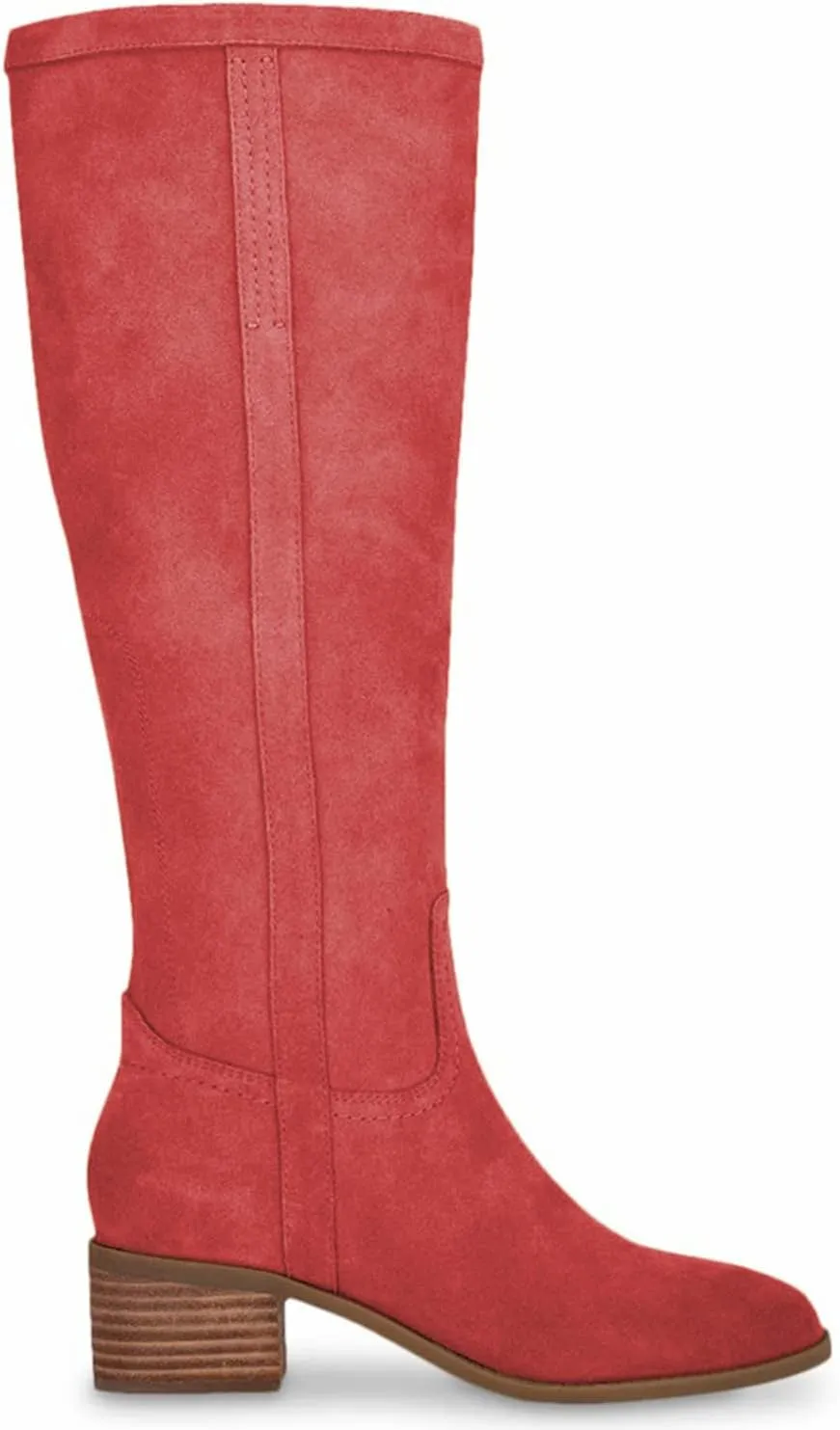 FOWT Women’s Low Stack Heels Knee High Boots Retro Cowgirl Riding Booties Pointed Toe Long Bootie Side Zippers Faux Suede Upper Winter Fall Warm Work Daily Shoes Size 4-16 US