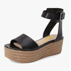 FSJ Black Open Toe Platform Wedge High Heel Espadrilles Sandals Ankle Strap Shoe