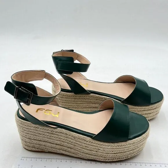 FSJ Dark Green Open Toe Platform Wedge High Heel Espadrilles Sandals Beach Shoes