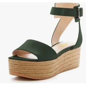 FSJ Dark Green Open Toe Platform Wedge High Heel Espadrilles Sandals Beach Shoes