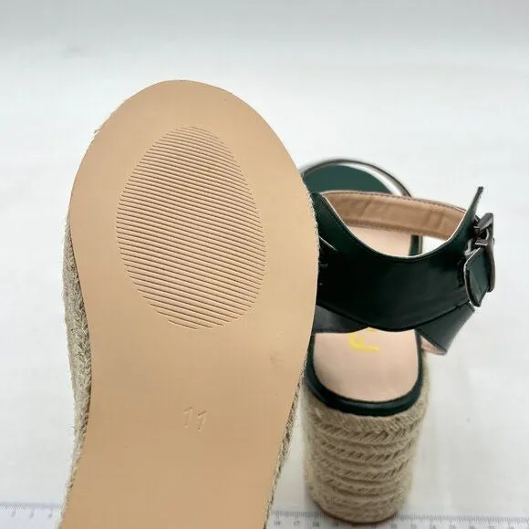 FSJ Dark Green Open Toe Platform Wedge High Heel Espadrilles Sandals Beach Shoes