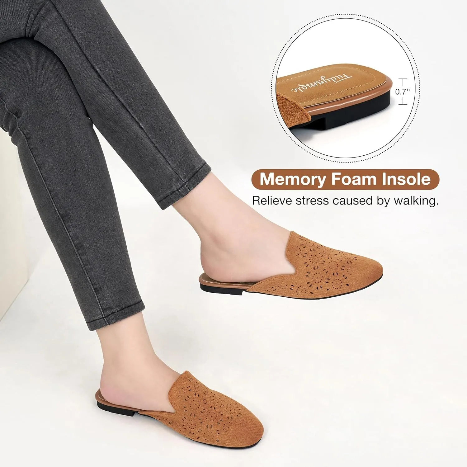 FUDYNMALC Womens Mules Flats Shoes: Casual Closed Toe Suede Backless Loafers Comfortable Dressy Slip-on Slides Footwear