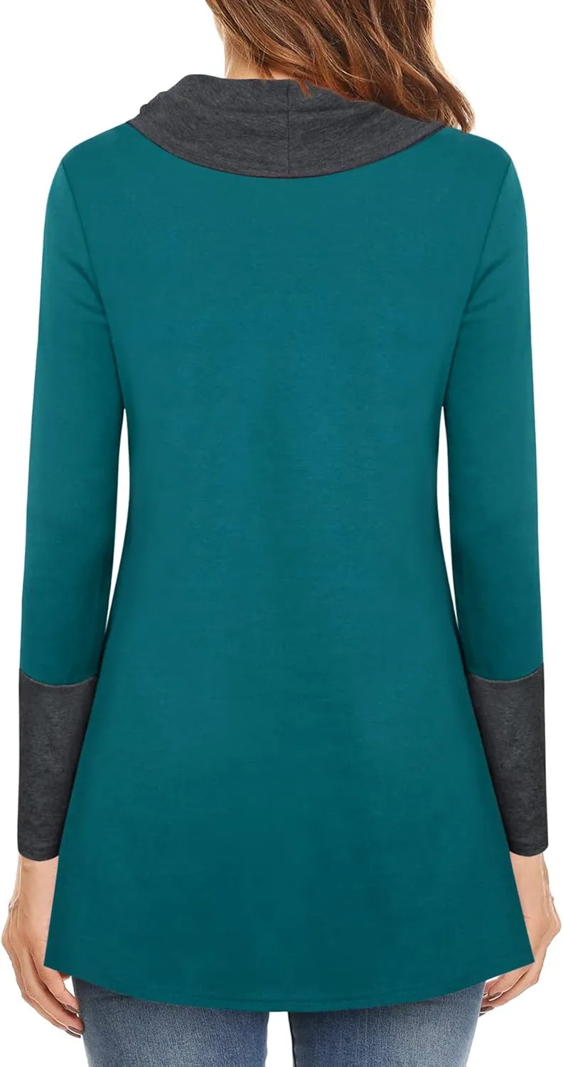 Furnex Women's Long Sleeve Cowl Neck Tunic Top Casual Pullover Sweatshirt
