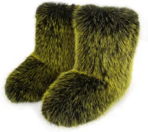 Furry Faux Fur Boots Women's Winter Shoes Woman Fluffy Warm Snow Boots Mid-Calf Comfortable Outdoor Flat
