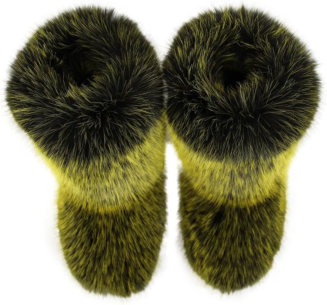 Furry Faux Fur Boots Women's Winter Shoes Woman Fluffy Warm Snow Boots Mid-Calf Comfortable Outdoor Flat