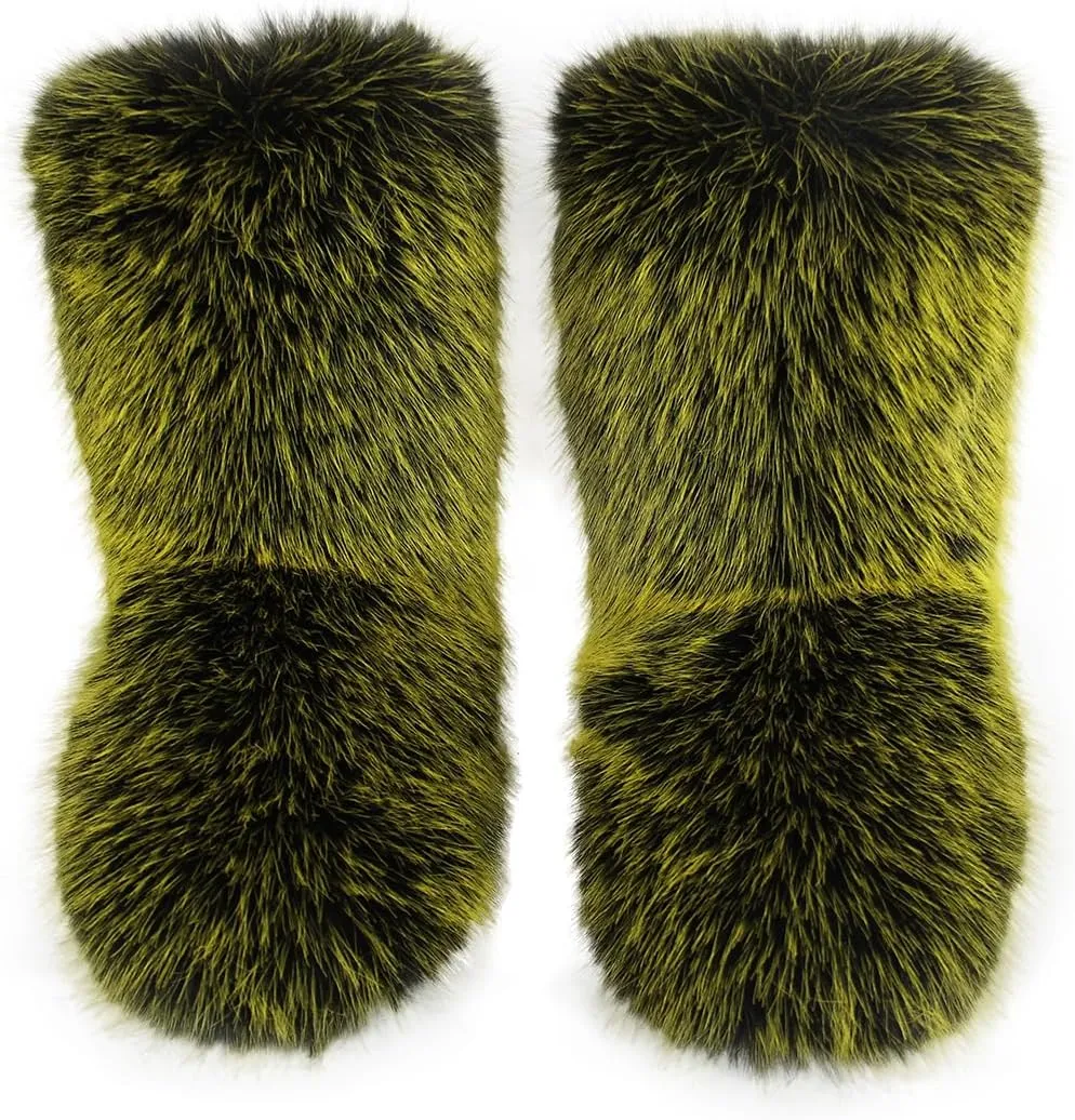 Furry Faux Fur Boots Women's Winter Shoes Woman Fluffy Warm Snow Boots Mid-Calf Comfortable Outdoor Flat