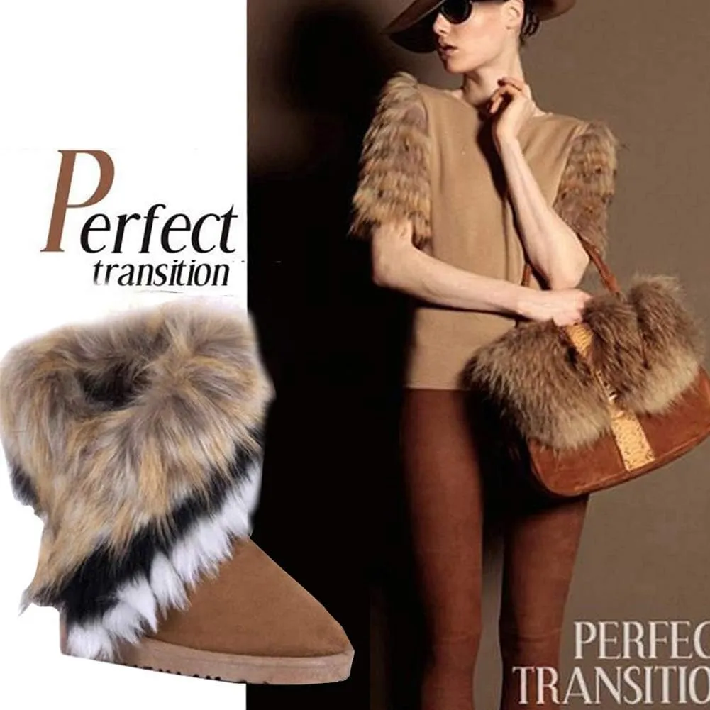 Gaorui women winter warm high long snow Ankle boots faux fox rabbit fur tassel shoes