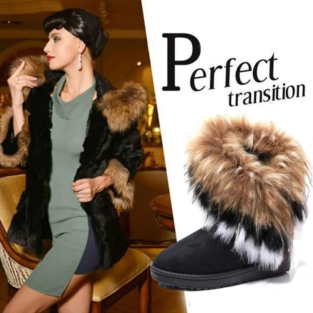 Gaorui women winter warm high long snow Ankle boots faux fox rabbit fur tassel shoes