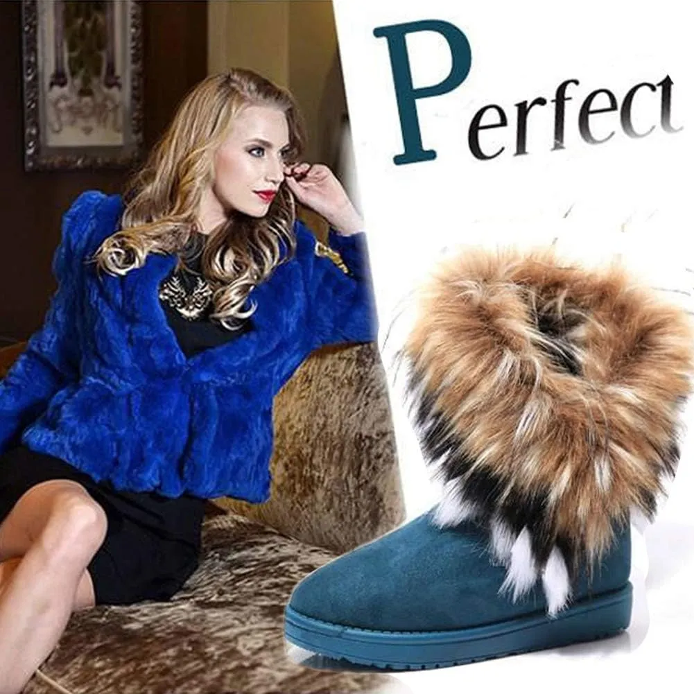 Gaorui women winter warm high long snow Ankle boots faux fox rabbit fur tassel shoes
