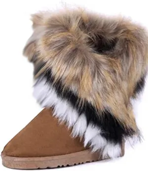 Gaorui women winter warm high long snow Ankle boots faux fox rabbit fur tassel shoes