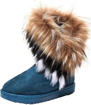 Gaorui women winter warm high long snow Ankle boots faux fox rabbit fur tassel shoes