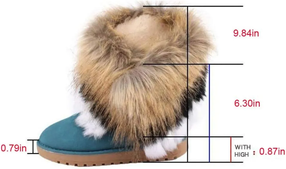 Gaorui women winter warm high long snow Ankle boots faux fox rabbit fur tassel shoes