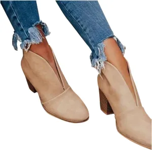Gibobby Ankle Booties for Women Flat Heel,Women's Round Toe Faux Suede Stacked Heel Side Zipper Western Shoes Ankle Boots